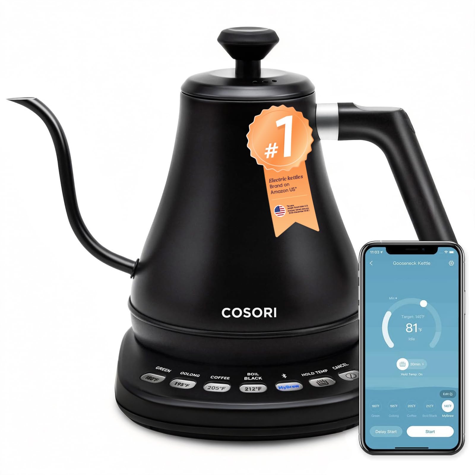 Smart Gooseneck Electric Kettle with Temperature Control