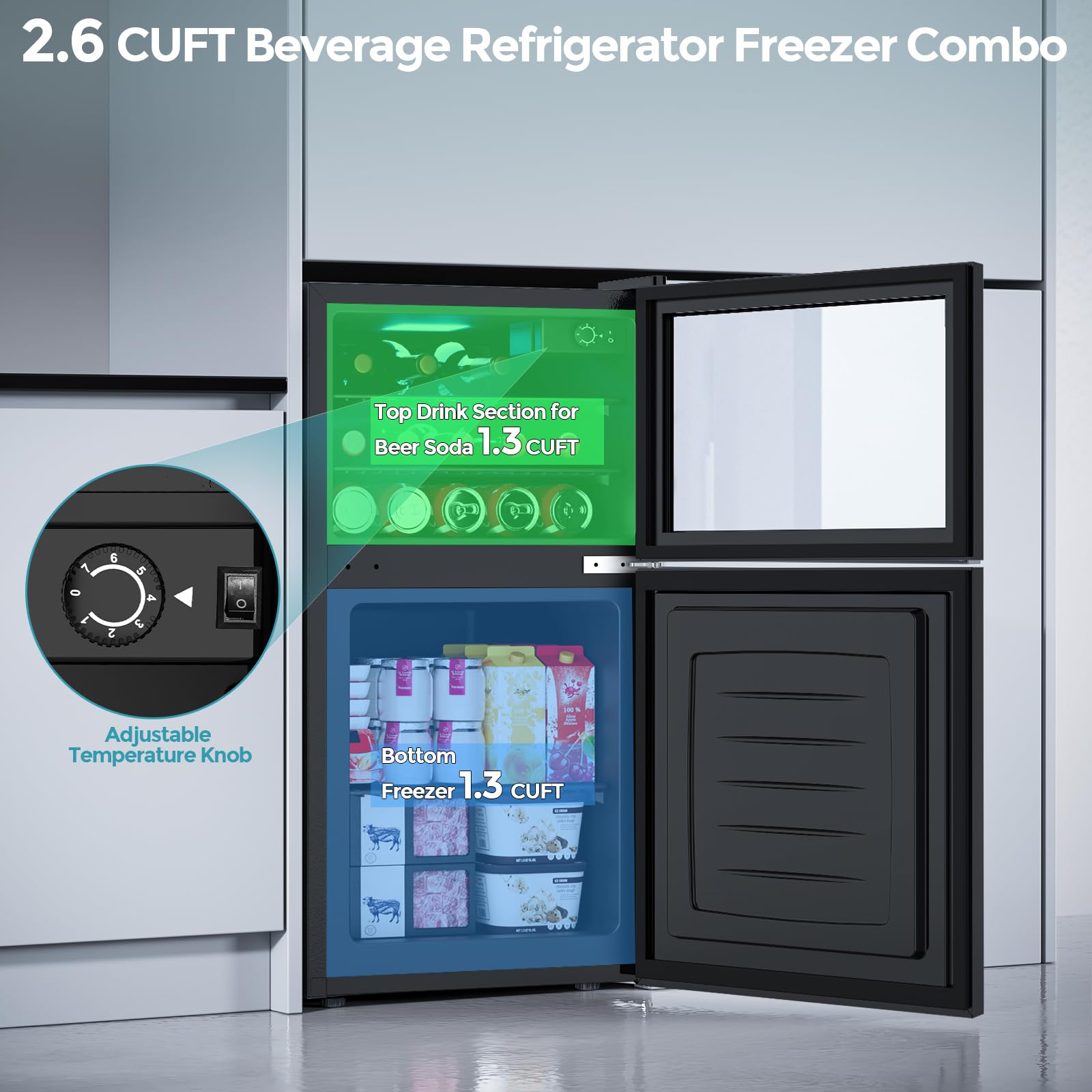 Beverage Refrigerator with Freezer