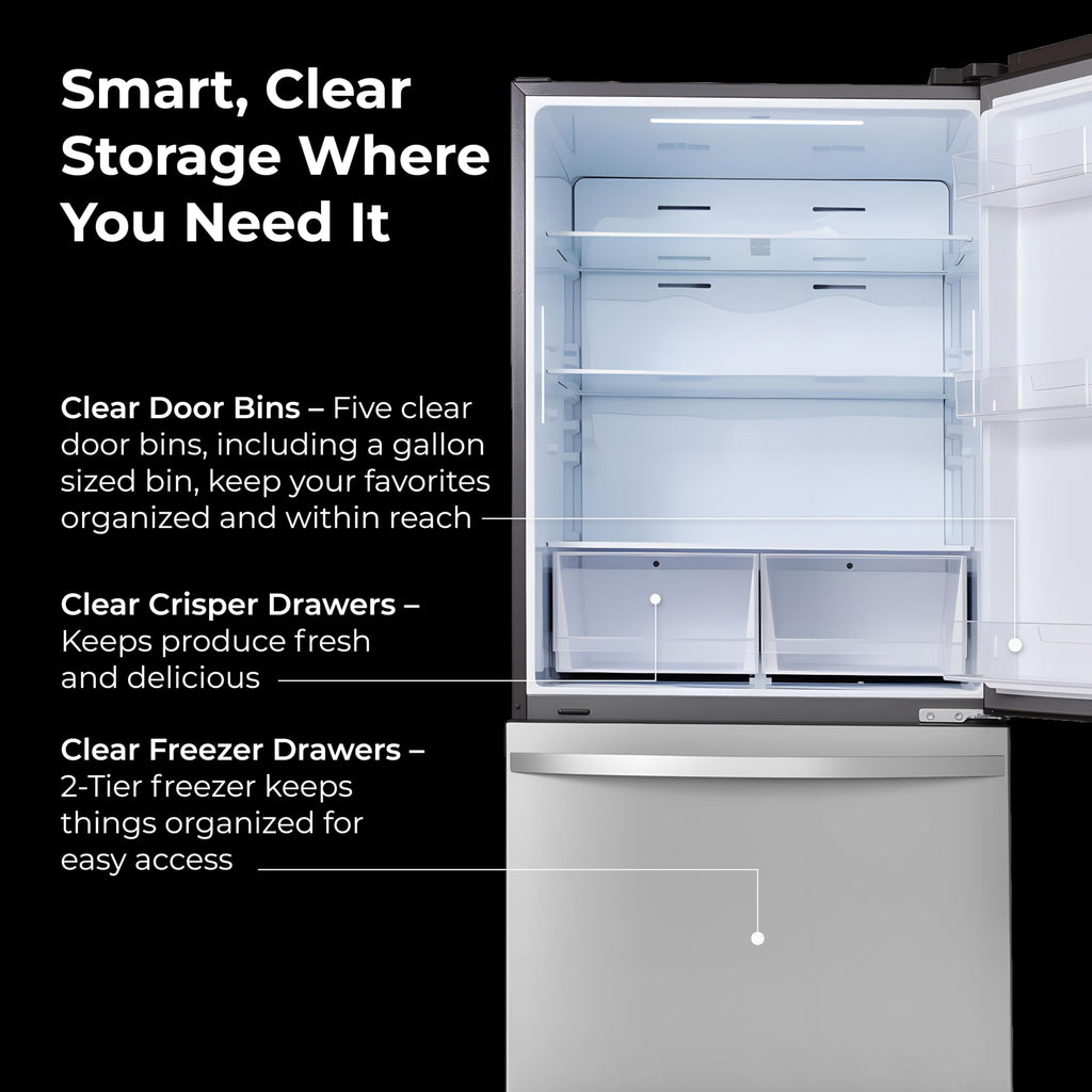 31" Bottom Freezer Refrigerator with Ice Maker