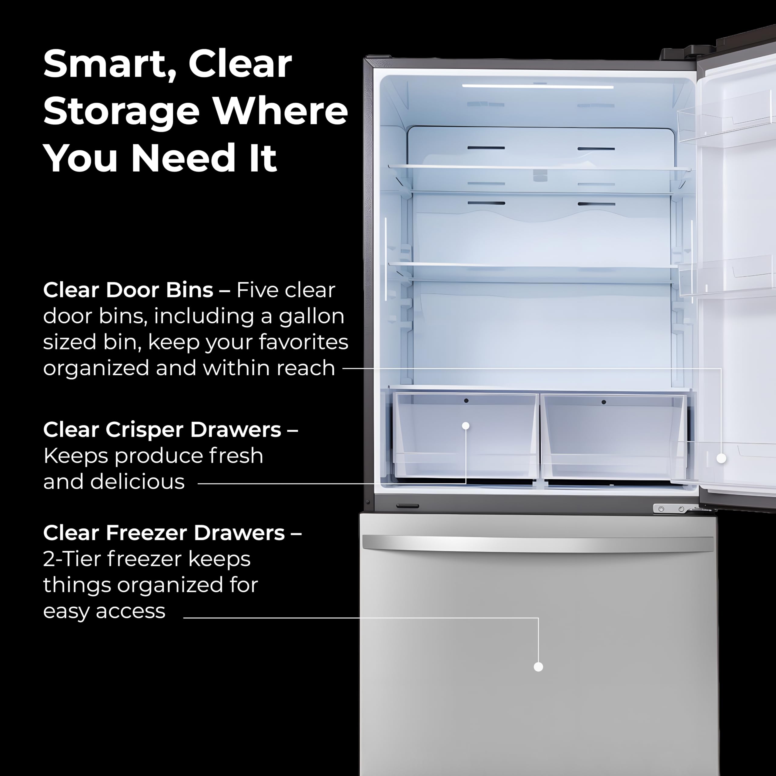 31" Bottom Freezer Refrigerator with Ice Maker