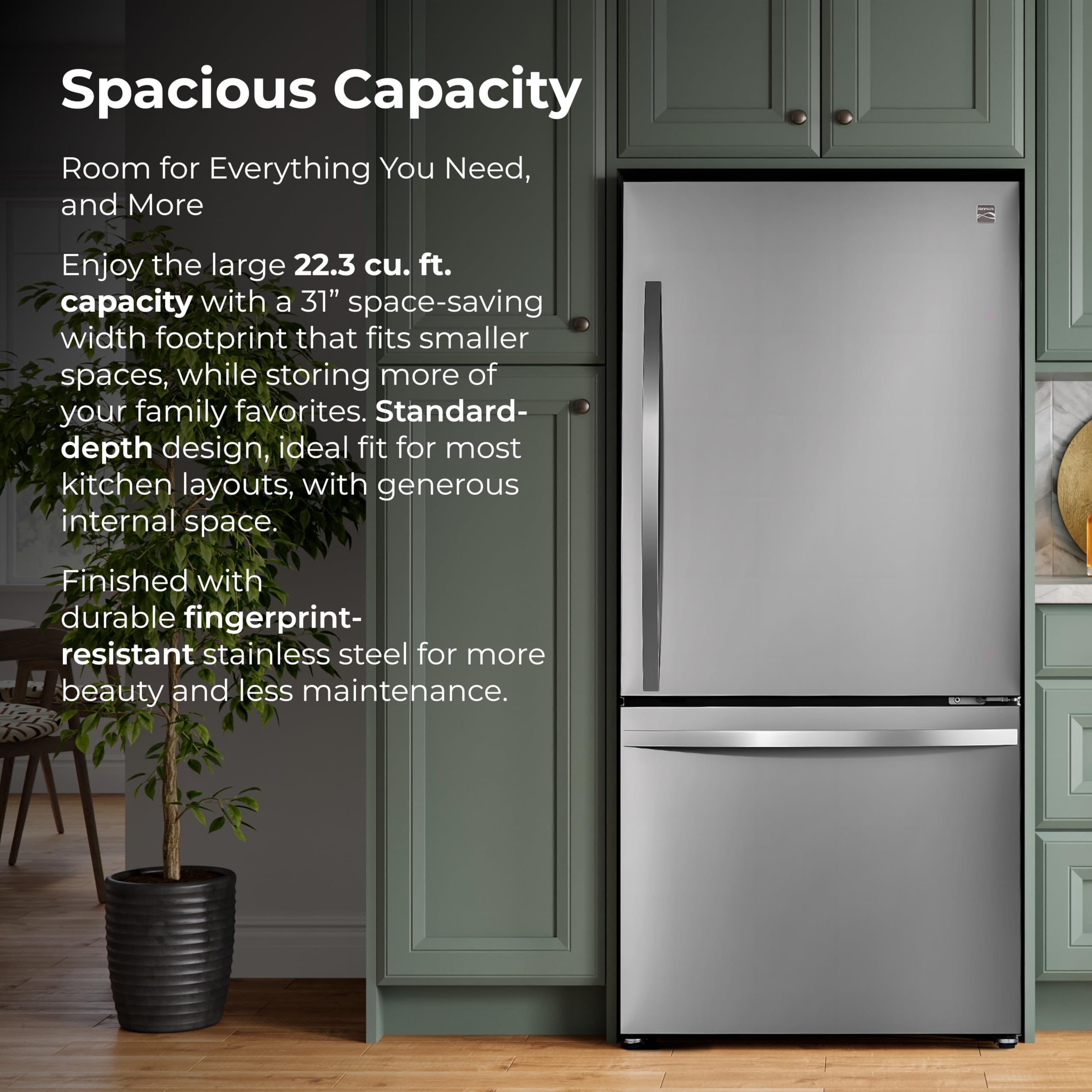 31" Bottom Freezer Refrigerator with Ice Maker